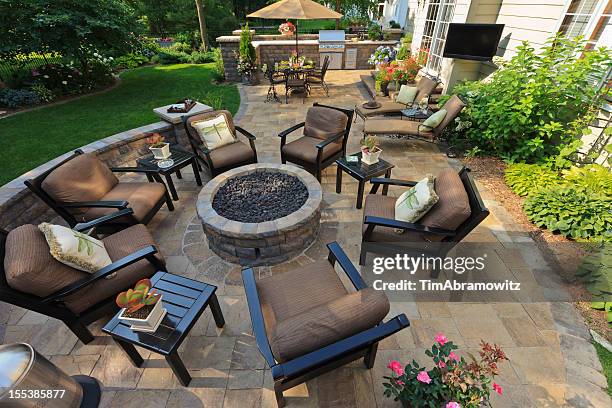 garden patio - stone patio stock pictures, royalty-free photos & images