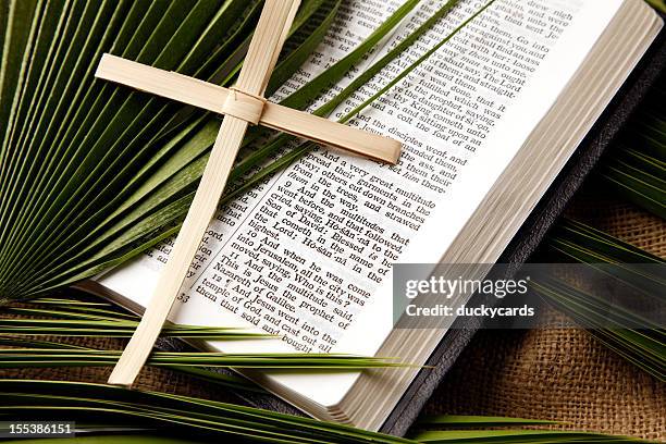 palm sunday bible passage and symbols - palm sunday stock pictures, royalty-free photos & images