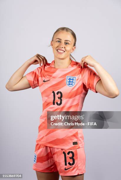 Hannah Hampton of England poses during the official FIFA Women's World Cup Australia & New Zealand 2023 portrait session on July 18, 2023 in...