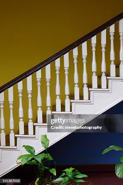 wooden staircase - bannister stock pictures, royalty-free photos & images