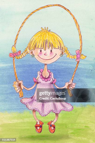 jumping rope - tween playing stock illustrations