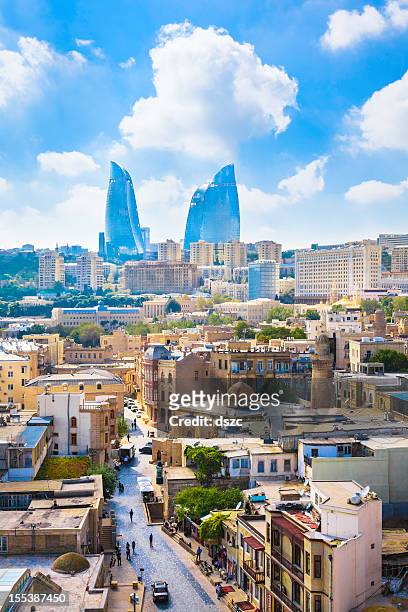 baku azerbaijan skyline cityscape with modern architecture flame towers skyscrapers - baku stock pictures, royalty-free photos & images