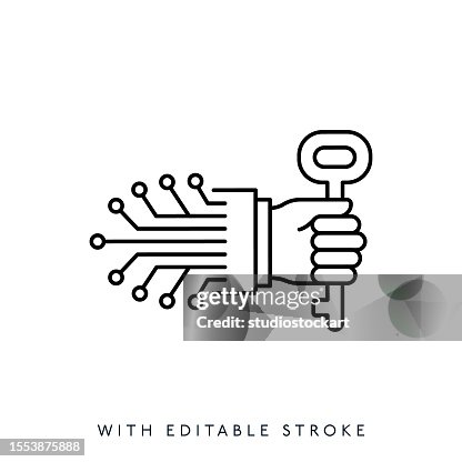 Artificial intelligence, hand with key line icon.Editable Stroke Artificial intelligence, hand with key line icon.Editable Stroke