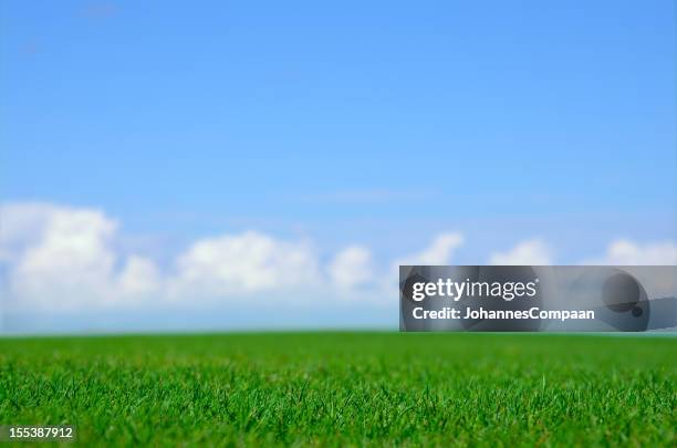 green field and blue sky - garden in the cloud stock pictures, royalty-free photos & images