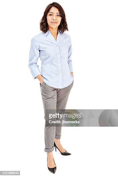 attractive young hispanic businesswoman - white background stock pictures, royalty-free photos & images