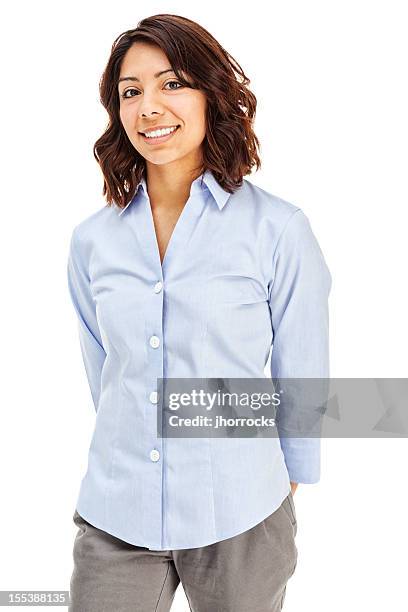 attractive young hispanic businesswoman - curly hair woman white shirt stock pictures, royalty-free photos & images