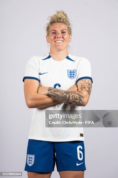 Millie Bright of England poses during the official FIFA Women's World Cup Australia & New Zealand 2023 portrait session on July 18, 2023 in Brisbane,...