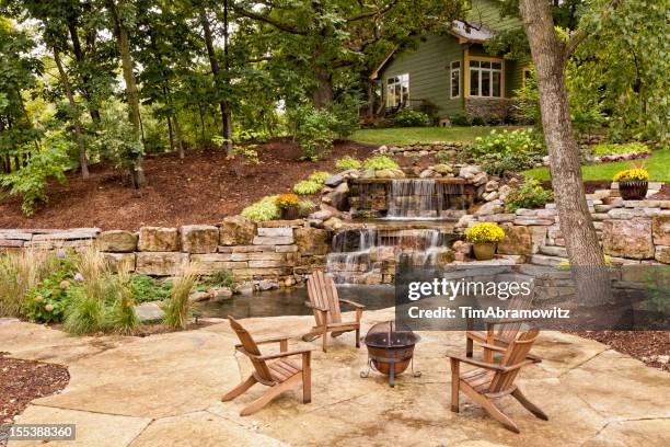 perfect backyard landscaping - water garden bildbanksfoton och bilder