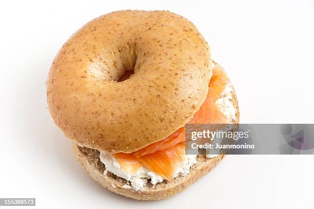 bagel with cream cheese and smoked salmon - bagels stock pictures, royalty-free photos & images