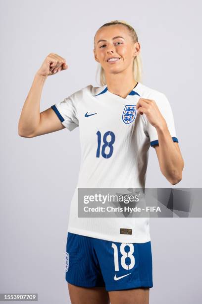 Chloe Kelly of England poses during the official FIFA Women's World Cup Australia & New Zealand 2023 portrait session on July 18, 2023 in Brisbane,...