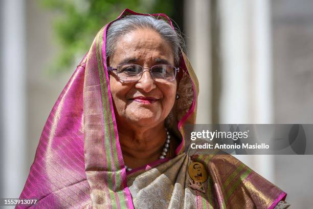 Bangladesh Prime Minister Sheikh Hasina meets Italian Prime Minister Giorgia Meloni before their meeting at Palazzo Chigi, on July 25, 2023 in Rome,...