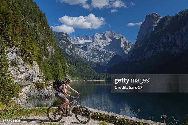 gosau lakeside biking, austria - upper austria stock pictures, royalty-free photos & images