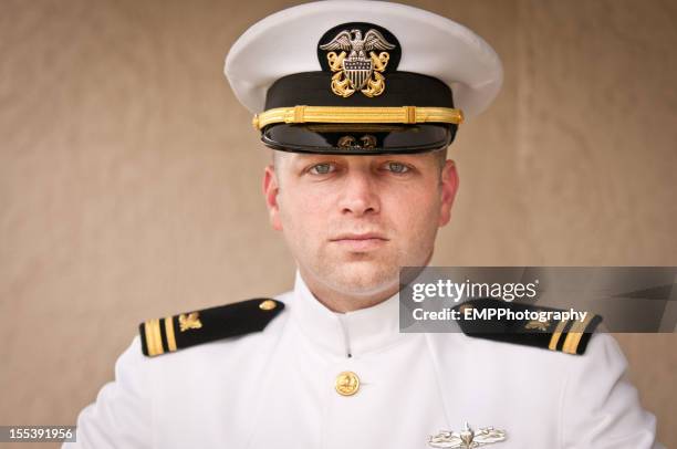 head and shoulder portrait of  caucasian naval officer in uniform - amerikanska flottan bildbanksfoton och bilder