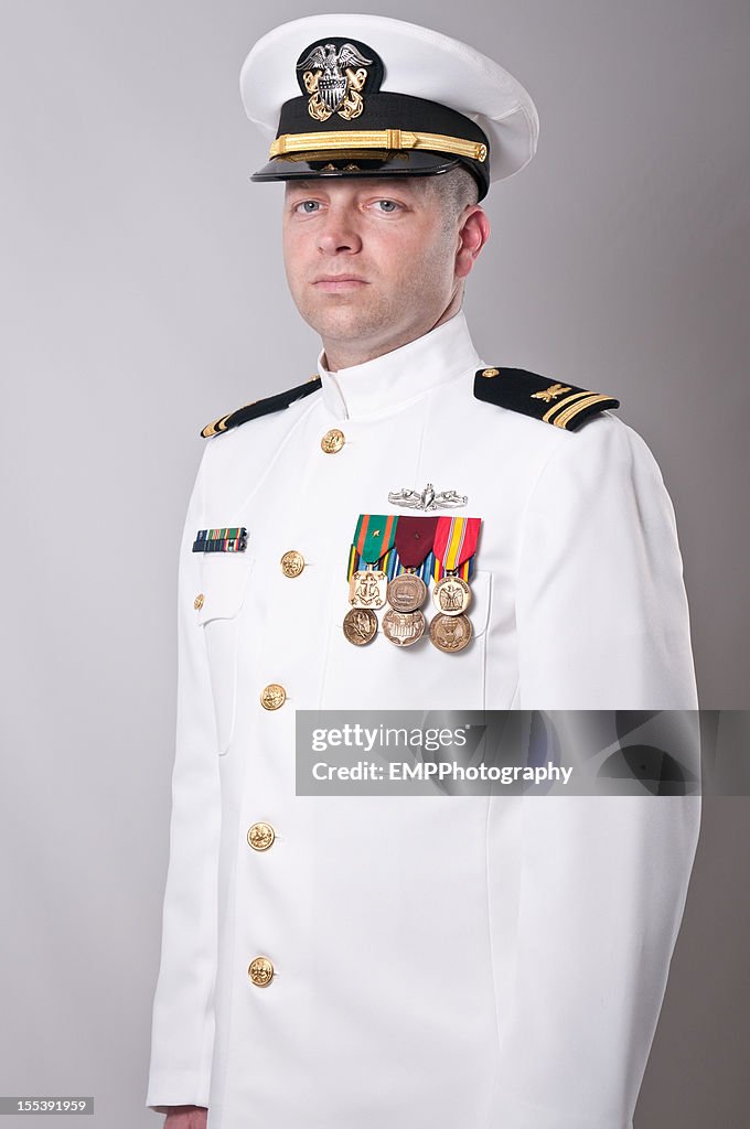 Portrait of  a Caucasian Naval Officer in Dress Whites
