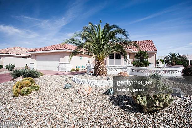 arizona-style house design common to the region - phoenix arizona cactus stock pictures, royalty-free photos & images