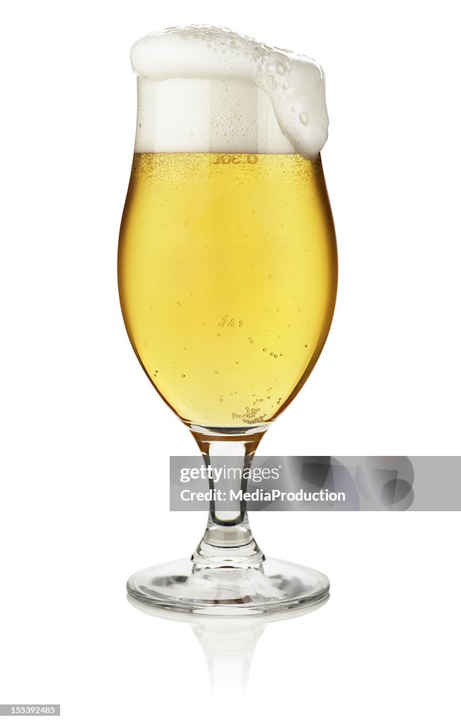 Glass of beer isolated on white with clipping path