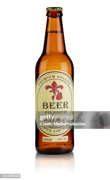 bottle of beer with custom label and clipping path - beer bottle stock pictures, royalty-free photos & images