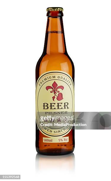 bottle of beer with custom label and clipping path - lageröl bildbanksfoton och bilder