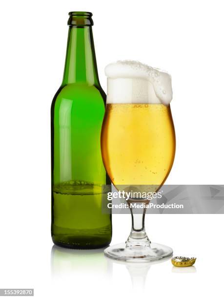 bottle of beer with and  full glass - half open stock pictures, royalty-free photos & images