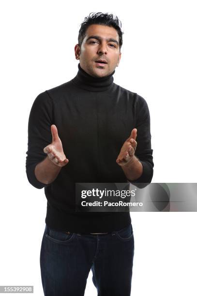 young entrepreneur speaking with conviction - turtleneck stock pictures, royalty-free photos & images
