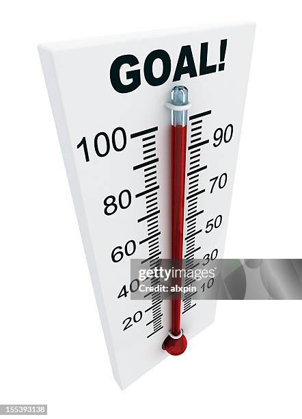 thermometer with 100 degrees that says goal  - 100 metre 個照片及圖片檔