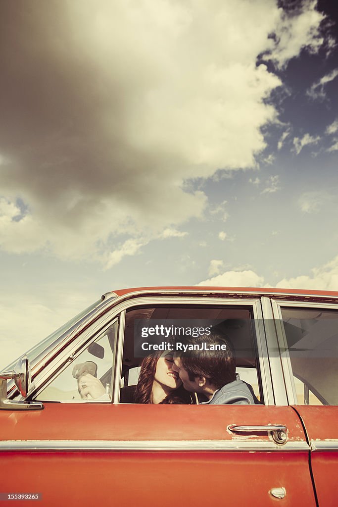 Car Rids Coupls Car Ride Couple Retro Kiss High-Res Stock Photo - Getty Images