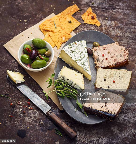 slices of pate and brie cheese - pate stock pictures, royalty-free photos & images