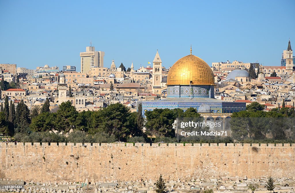 View of Jerusalem skyline from Mount of Olives