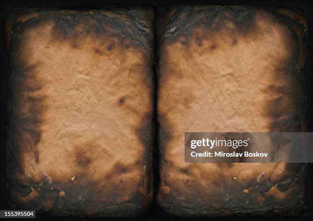 high resolution burnt antique book paper pages vignette grunge texture - ember texture stock pictures, royalty-free photos & images