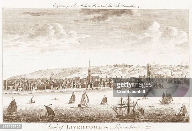 liverpool - 18th century engraved image - liverpool england stockfoto's en -beelden