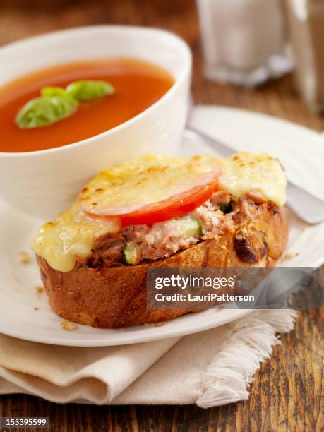 creamy tuna melt - soup and sandwich stock pictures, royalty-free photos & images