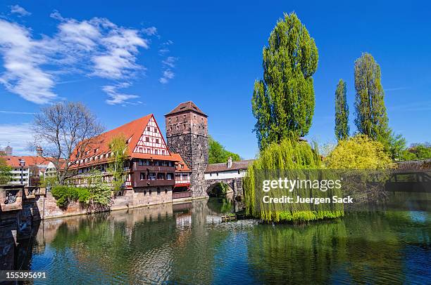 wine store and hangman's bridge nuremberg (weinstadl und henkersteg nürnberg) - franconia stock pictures, royalty-free photos & images