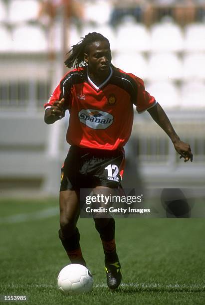 Bisan-Etame Lauren of Real Mallorca in action against Rayo Vallecano during the Spanish Primera Liga match at the Campo De Futbol De Vallecas in...