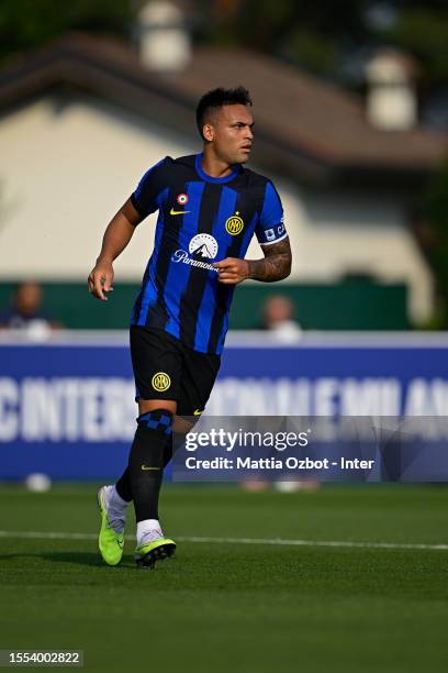 Lautaro Martinez of FC Internazionale in action during the friendly match between FC Internazionale Milano and Lugano FC at Appiano Gentile on July...