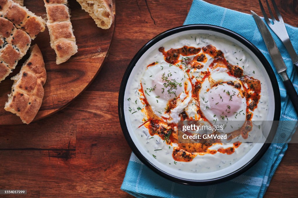 Turkish Poached Eggs Cilbir