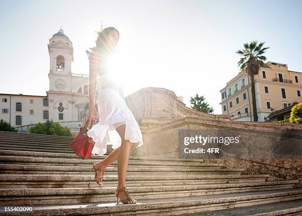 summer fashion, spanish steps - beautiful woman walking stock pictures, royalty-free photos & images