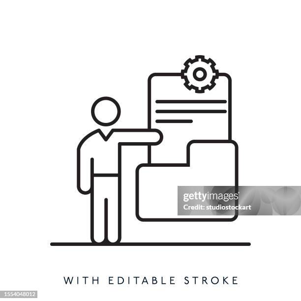 certificate with businessman icon with editable stroke - certificate icon editable stock illustrations