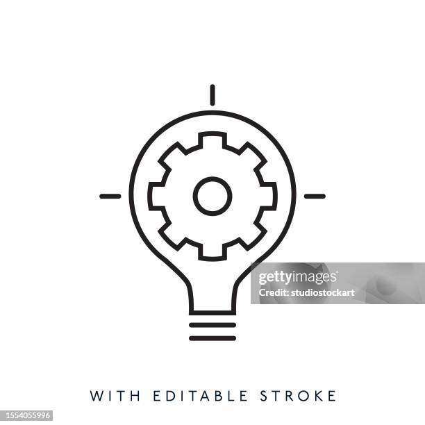 light bulb and gear line icon.editable stroke - slug stock illustrations