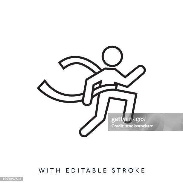 businessman crossing the finish line icon.editable stroke - scoring run stock illustrations