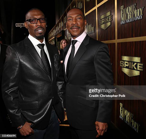 Actor Charlie Murphy and honoree Eddie Murphy arrive at Spike TV's "Eddie Murphy: One Night Only" at the Saban Theatre on November 3, 2012 in Beverly...