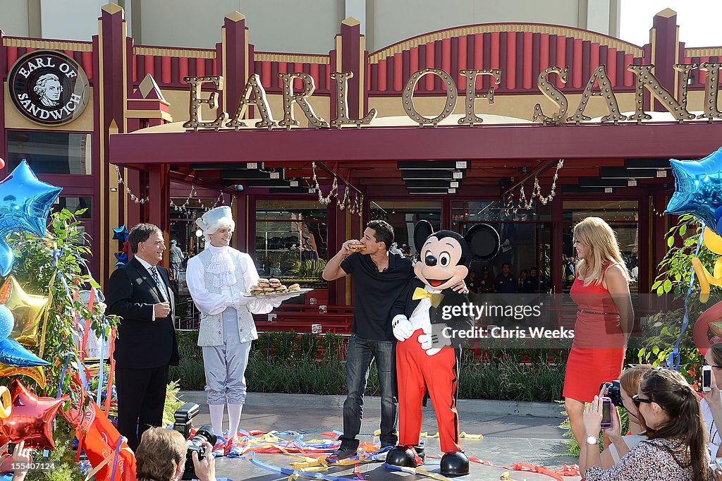 Mario Lopez And Mickey Mouse At The Opening of Earl of Sandwich At Downtown Disney In Anaheim