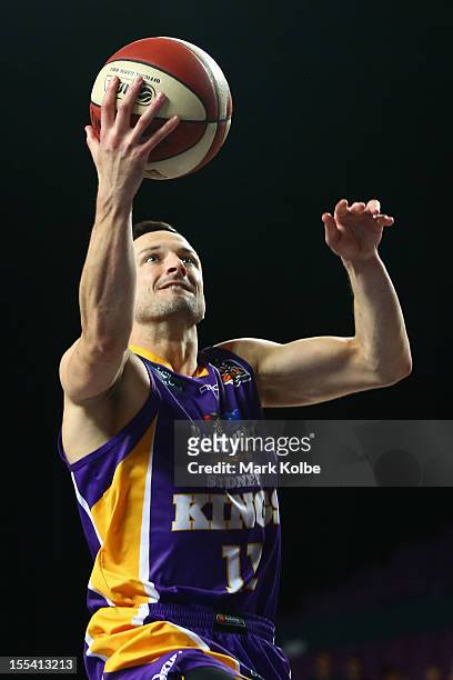 Aaron Bruce of the Kings shoots during the round five NBL match between the Sydney Kings and the Adelaide 36ers at Sydney Entertainment Centre on...
