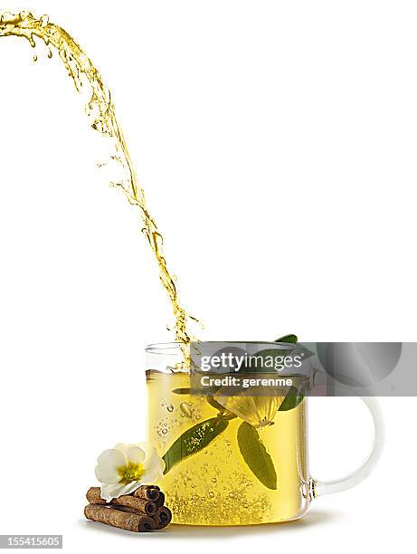 herbal tea - tea cup on white stock pictures, royalty-free photos & images