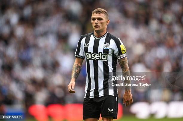 Kieran Trippier of Newcastle United during the pre-season friendly match between Rangers and Newcastle at Ibrox Stadium on July 18, 2023 in Glasgow,...