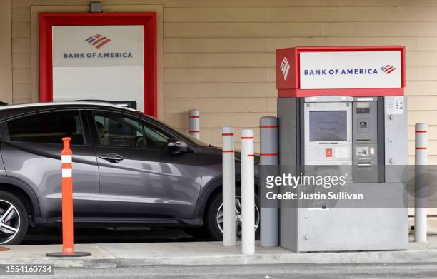 Customer uses a drive up ATM at a Bank of America office on July 18, 2023 in Daly City, California. Bank of America reported second quarter earnings...