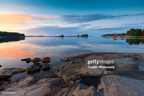 sunset in the archipelago - stockholm stock pictures, royalty-free photos & images