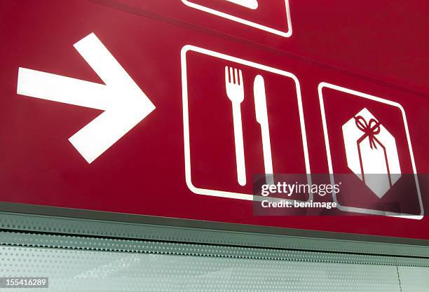 information sign - food court and shopping - airport symbols stockfoto's en -beelden