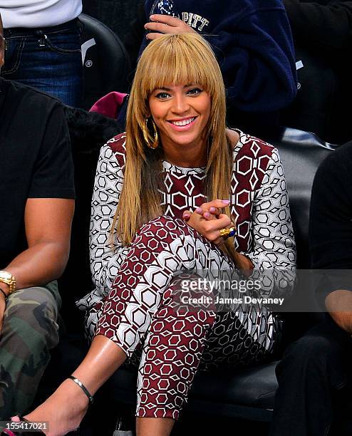 Beyonce Knowles attends Toronto Raptors vs Brooklyn Nets at Barclays Center on November 3, 2012 in Brooklyn, New York.