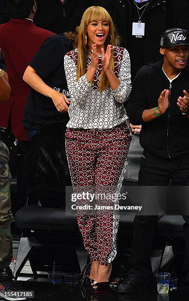 Beyonce Knowles attends Toronto Raptors vs Brooklyn Nets game at Barclays Center on November 3, 2012 in Brooklyn, New York.