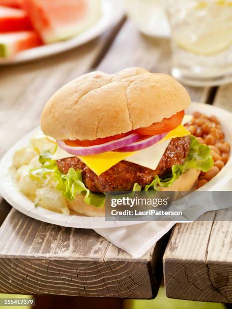 cheeseburger and lemonade - paper plate stock pictures, royalty-free photos & images